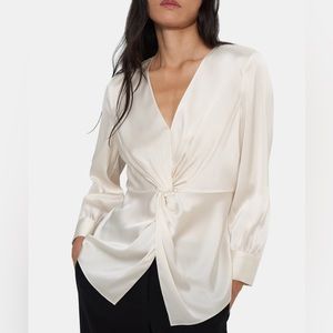 Theory Cream Twist Blouse in Satin Size 6